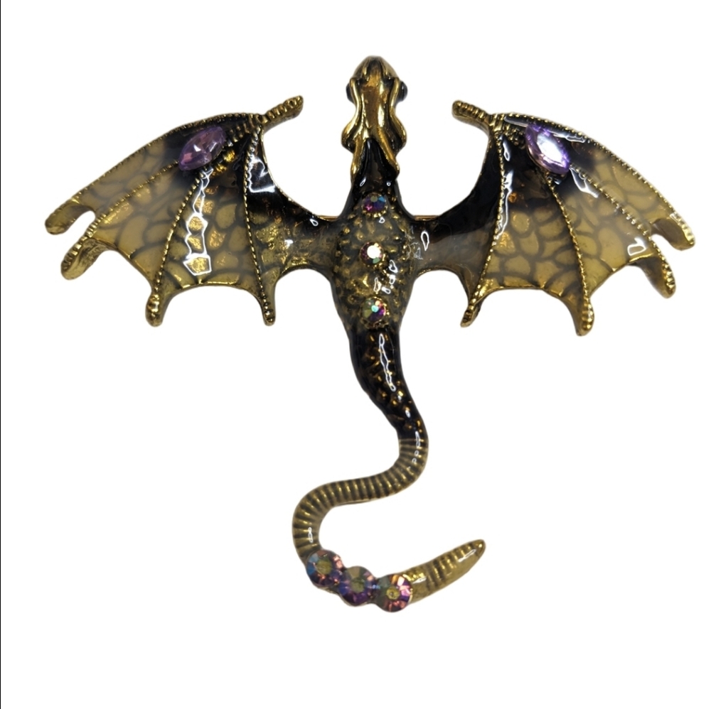 Mystical Dragon Enamel and Purple Rhinestone Brooch‎ / Pendant